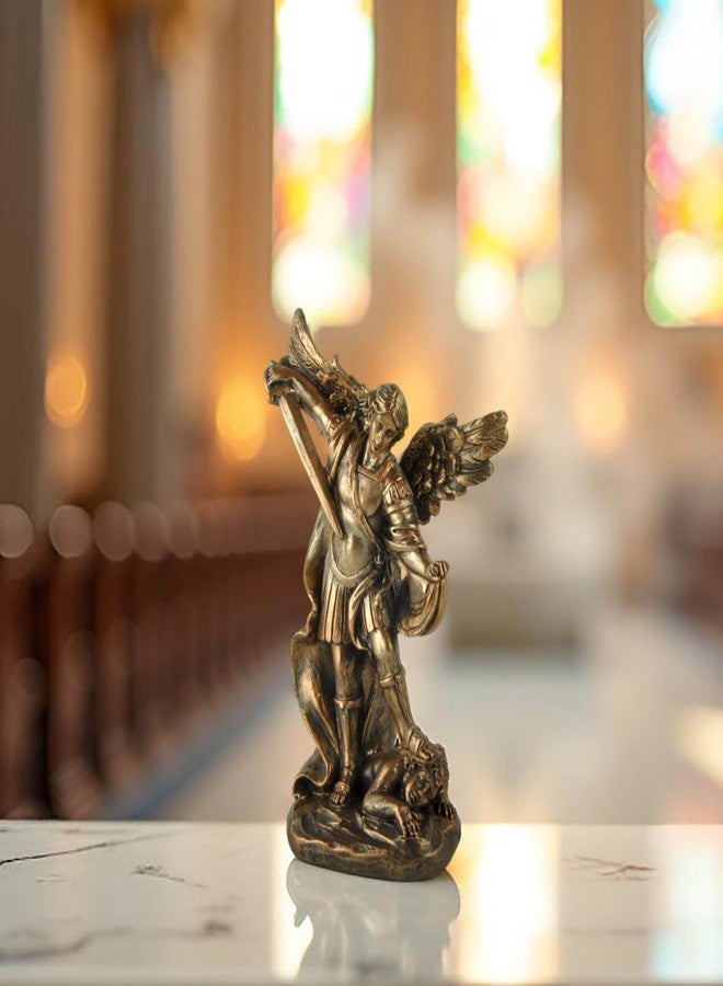 PlentifulHome St. Michael The Archangel Statue - Bronze Resin Religious Figurine Depicting Saint Michael Defeating Evil - Christian Catholic Angel Sculpture for Home, Office, and Prayer Decor - Image 3